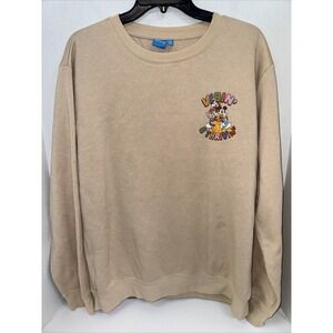 Disney Sweatshirt Unisex Size Large Khaki Long Sleeve Pullover Vibin & Thrivin
